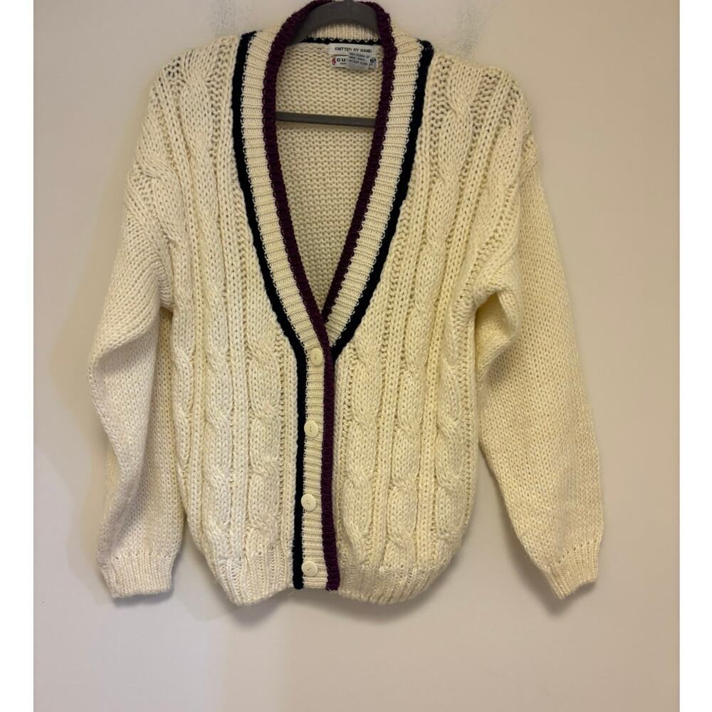 Currants Vintage Cable Knit Cardigan Knitted By Hand Size Small